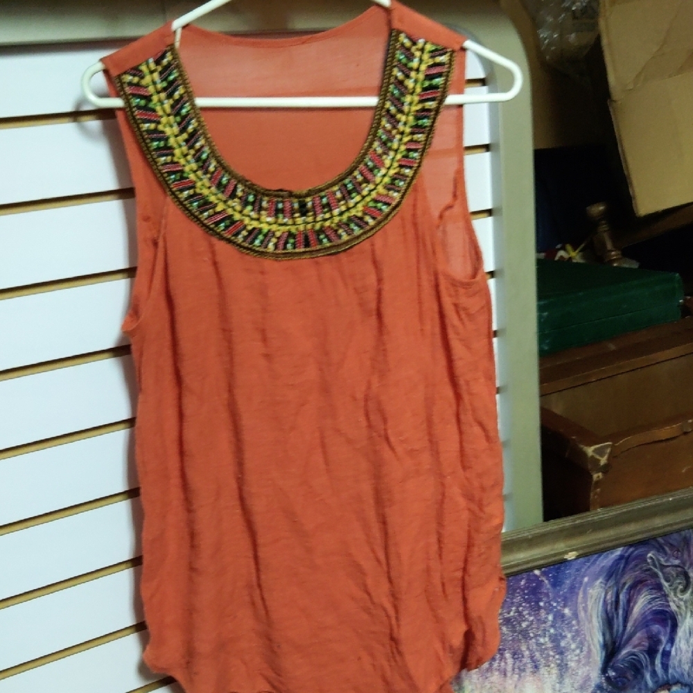 Embellished Orange Sleeveless Top